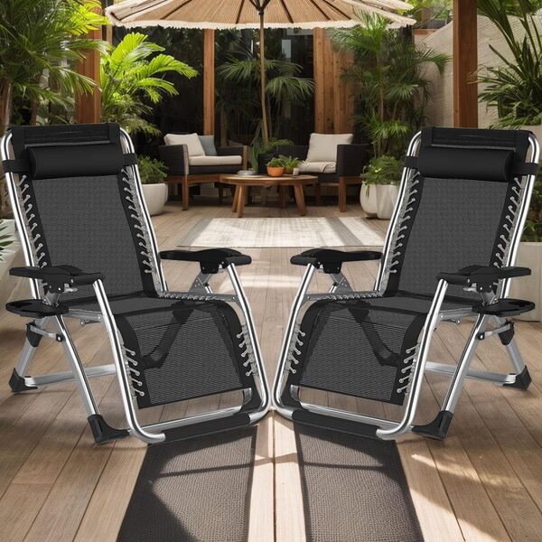 83cm Ultra-Large transat Jardin Exterieur avec Coussin Rembourré, appuie-tête, Porte-gobelet, Chaise Longue Pliante avec Dossier réglable pour Jardin, Balcon, Plage terrasse (Gray)