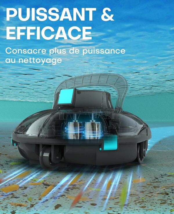 WINNY POOL CLEANER Winny 200 Robot Piscine, Aspirateur Piscine sans Fil avec Batterie, Autonomie 75 Min pour Piscines Hors-Sol 60m², Double Filtration,Stationnement Automatique(Transparent Noir)