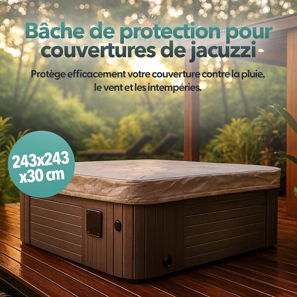 CANADIAN SPA CO. Cover Guard, bâche de Protection pour couvertures isolantes, 2,43 x 2,43 x 0,3 m, Couverture de Protection en polyéthylène tissé, Contre Les Rayons UV, Le Vent et Les intempéries