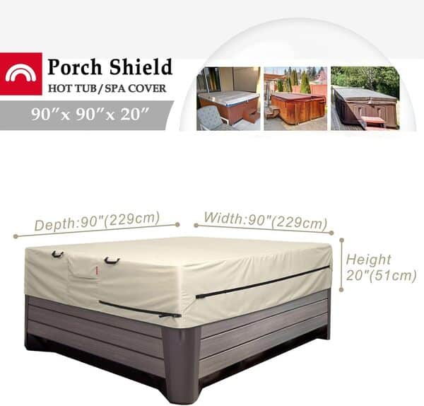 Porch Shield Housse de Protection carrée pour Jacuzzi - Étanche - 228,6 x 228,6 cm
