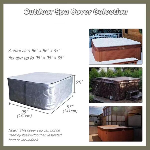 Housse de protection pour jacuzzi isolée en polyéthylène 170 g - Étanche - 241,3 x 241,3 x 88,9 cm