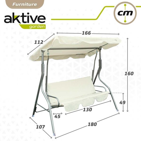 AKTIVE 61113 - Balancelle de Jardin d'Extérieur 3 Places Ivoire, Store Inclinable, Assise et Dossier Rembourrés, Chaise à Bascule de Jardin d'Extérieur Antidérapante, Dimensions 170X110X153