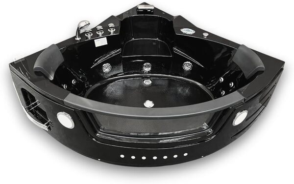 BAIGNOIRE BALNEO MASSANTE NOIR Model Majestic 140 x 140 cm ANGLE HAUTE - BAIN TOURBILLON - 2 PERSONNES CHROMOTHERAPIE