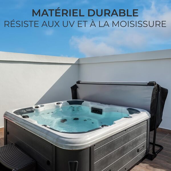 Couverture pour Jacuzzi Noir 220cm / 2.2m - PVC & Cuir - Spa Housse de Protection Bâche Protectrice Carrée pour Hot Tub Bain à Bulles - Pliable - 4 Sangles de Sécurité & 6 Poignées