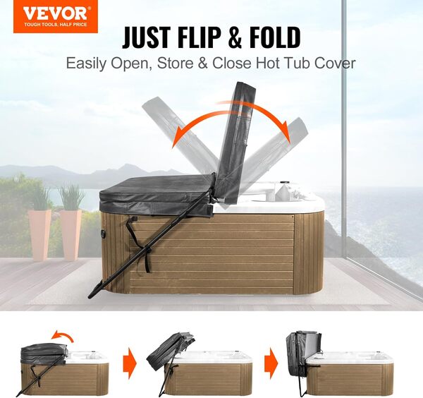 VEVOR Coverlifter Releveur de Couverture de Jacuzzi réglable Hauteur 80-105 cm Largeur 135-235 cm Dispositif de Levage de Couverture de Jacuzzi réglable pour baignoires, jacuzzis, Spa