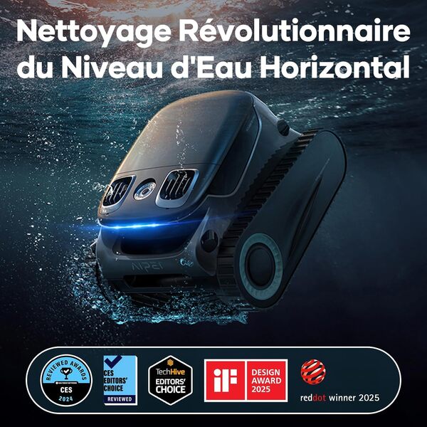 AIPER Scuba S1 Pro Robot Piscine Puissant sans Fil, 180 Mins Autonomie, Aspirateur Piscine Fond et Parois, Nettoyage Horizontal de la Ligne d'eau, Capacité 5L, Idéal pour Les Piscines Enterrées 200㎡