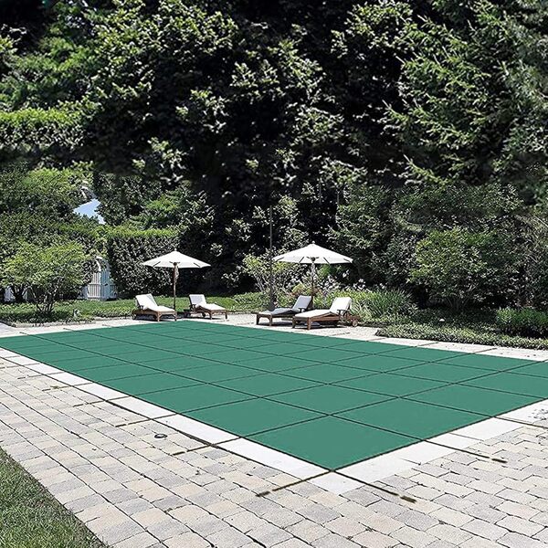 VEVOR Bâche Piscine Creusée 4,87x9,14 m Couverture Rectangulaire Protection Hiver Triple Couture PP Mailles Haute Résistance Perméable à la Pluie Outils d'Installation pour Piscines 4,26x8,53 m Vert
