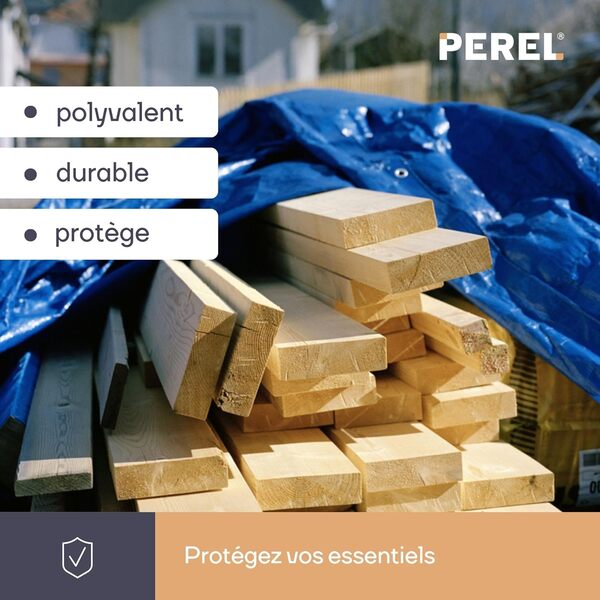 Perel Bâche, bâche imperméable, bache de Protection extérieur, hivernage, très résistante, 44 œillets, Angles renforcés, rectangulaire, Bleu/Vert, 110 g/m², 10 x 12 m