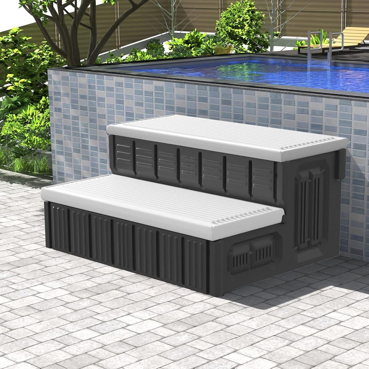 Test : marches de jacuzzi antidérapantes avec rangement