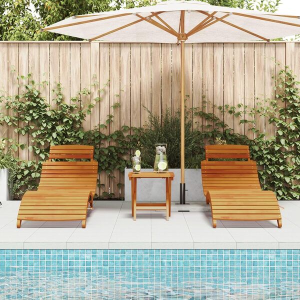 vidaXL Chaise Longue 3 pcs Marron 40 x 40 x 40cm Bois d'acacia Massif, Chaise Longue réglable pour Jardin, terrasse, mobilier Moderne, Parfaite pour se détendre au Soleil !