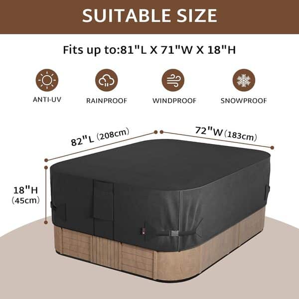 iBirdie Couverture de Tube Chaude Rectangle imperméable extérieure 82 x 72 Pouces Convient 81 x 71 ou 80 x 70 ou 78 x 68 Spa 600D Heavy Duty Rectangle Protecteurs imperméables Cap de Protection