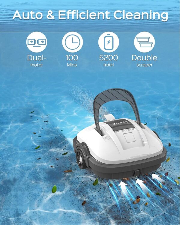 WYBOT Robot Piscine sans Fil pour Piscine Hors Sol Jusqu'à 80m², Double Motorisation Aspirateur Robot Piscine 100 Minutes d'Aspiration Puissante Robot | Stationnement Automatique Blanc