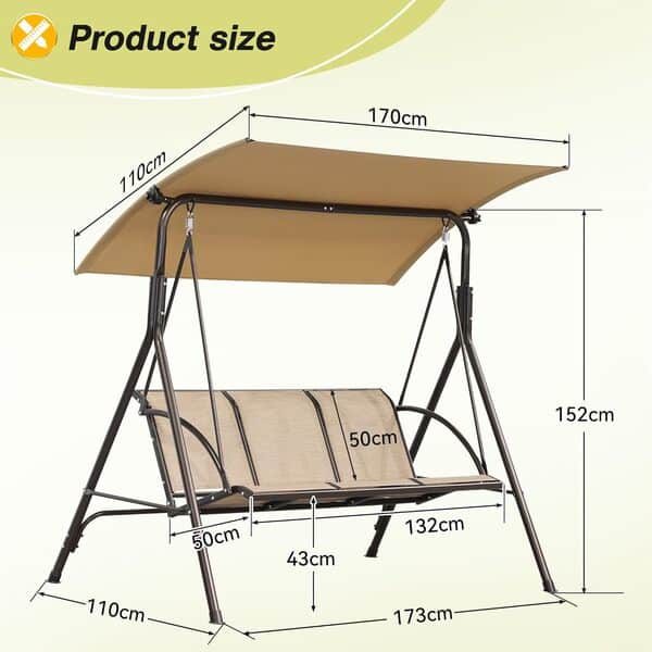 Angel Living Balancelle de Jardin 3 Places avec Toit Pare-Soleil, Chaise de Jardin, Toit Inclinaison Réglable pour Jardins, Terrasses, Balcons, 173x110x152cm (Marron)