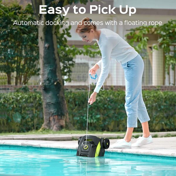 WINNY POOL CLEANER WY1103 Robot Piscine, Aspirateur Piscine sans Fil avec Batterie, 120 Min Autonomie, Double Moteur, LED, Filtre 180μm, Stationnement Auto, Piscines Hors-Sol 120m²(Vert-Noir A)