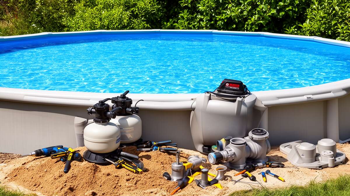 Pr&eacute;paration du mat&eacute;riel pour l'installation du filtre &agrave; sable