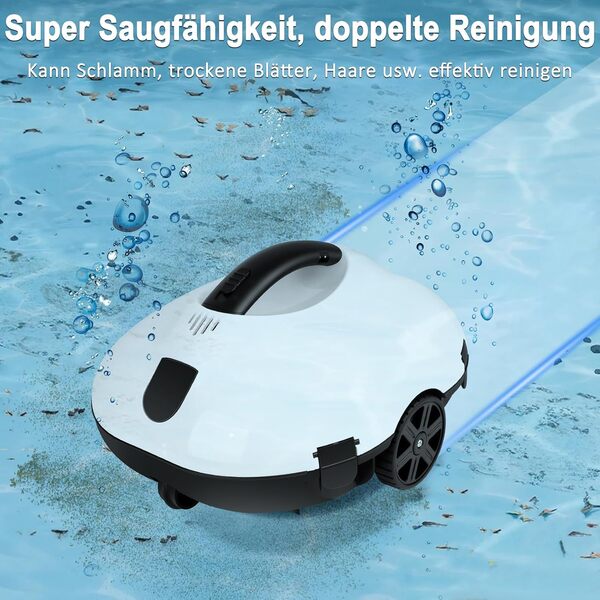 KWODE Robot Piscine, double moteur nettoyeur, fonction de stationnement autonome, 5000 mAh, batterie 130 min, nettoyage puissant, IPX8 étanche, idéal pour plancher plat piscine jusqu'à 80 m²