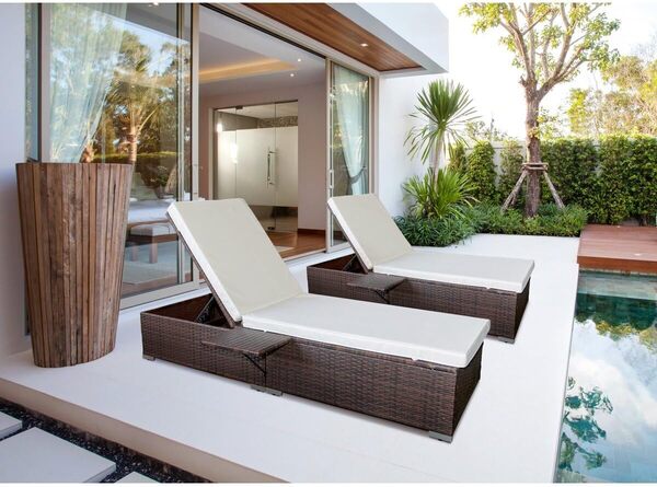 Habitat et Jardin Lot de 2 Bains de Soleil en résine tressée avec Coussins Alice - Beige