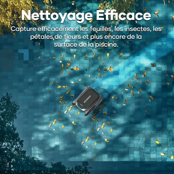 AIPER Surfer S1 Robot Solaire Skimmer de Piscine, 20 H Autonomie, Double Option de Charge, APP & Moniteur de Température, Robot Piscine de Surface sans Fil, avec Moteurs Tolérant Le Chlore et Le Sel