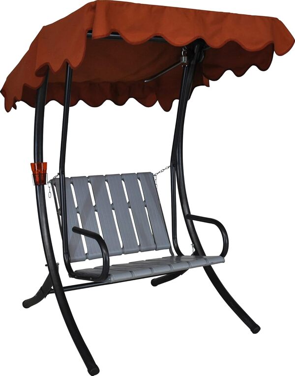 Angerer Balancelle de Jardin 1 Place, Structure en Acier Galvanisé, Toit Ajustable, avec Coussin d'Assise et Accoudoirs, Capacité 120 kg, Fabriquée en Allemagne (Terracotta-crème à Fleurs)