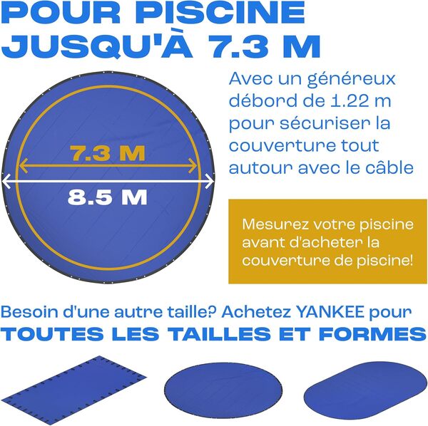Yankee Bâche Piscine Ronde pour 690–730 cm | Diamètre Bâche Ø 850 cm | Bleu | Housse de Protection Été Hiver | Couverture PE 200 g/m² Renforcée | Résistante aux UV et Déchirures
