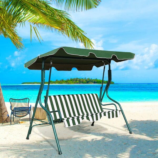 GOPLUS Balancelle de Jardin 3 Places, Balançoire d'Extérieur avec Auvent, Inclinaison Réglable Coussins Assise et Dossier, en Polyester et Acier, 163X119X154CM (Vert)