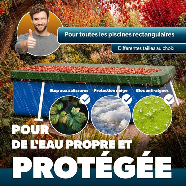 poolomio® Bâche de piscine rectangulaire 800 × 400 cm | Couverture 2-en-1 solaire & hivernage 8 × 4 m | Bâche robuste 200 g/m² PE | Protection UV anti-algues saletés | Dimensions réelles: 880 x 480 cm