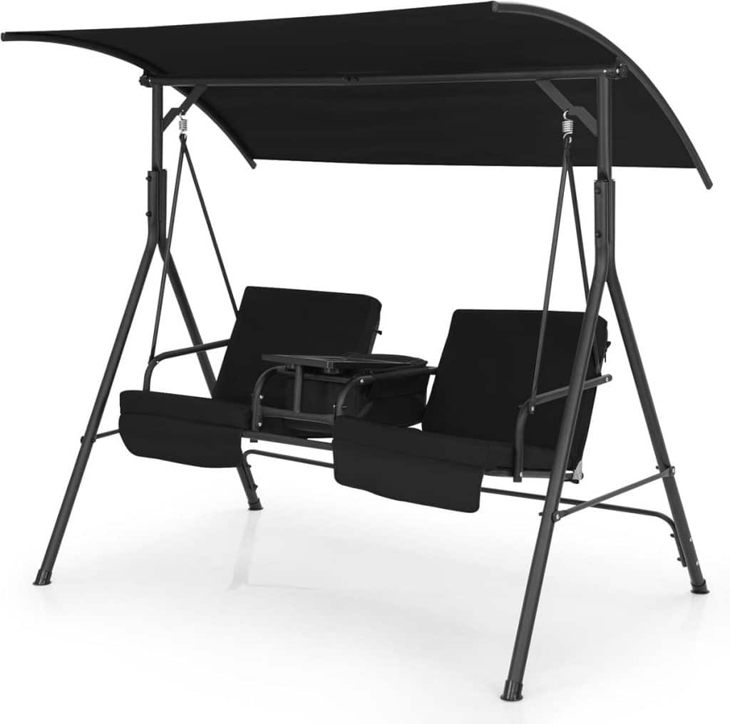 Test : balancelle GOPLUS 2 places avec canopy et glacière pour jardin