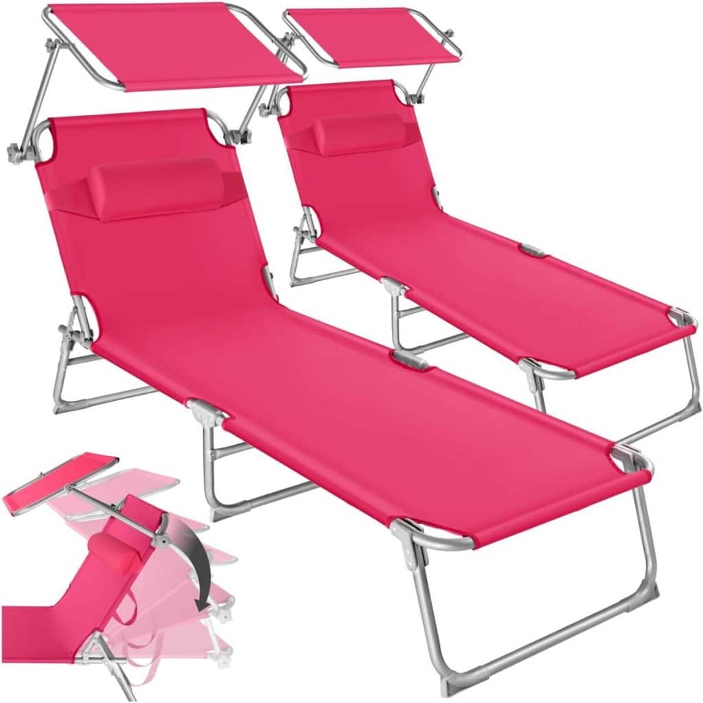 Test : chaises longues pliantes TecTake roses avec pare-soleil