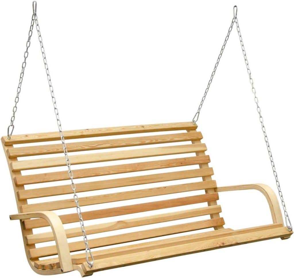 Test de la balancelle de jardin Amanka en bois pour 3 personnes