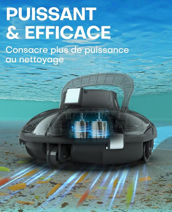WINNY POOL CLEANER Winny 200 Robot Piscine, Aspirateur Piscine Sans Fil Avec Batterie, Autonomie 75 Min pour Piscines Hors-Sol 60m², Double Filtration,Stationnement Automatique(Transparent Noir-Blanc)