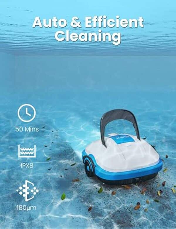 Découvrez le robot WYBOT sans fil conçu pour nettoyer efficacement les piscines hors sol jusqu'à 50m² : performance et praticité au rendez-vous pour un entretien simplifié et sans effort