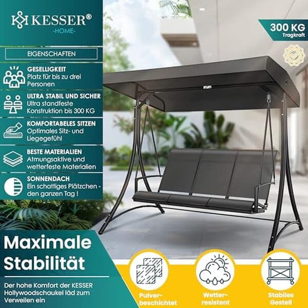 Découvrez notre test complet de la balancelle 3 places KESSER avec toit pare-soleil et pieds antidérapants. Profitez du confort et de la sécurité pour vos moments de détente en extérieur.